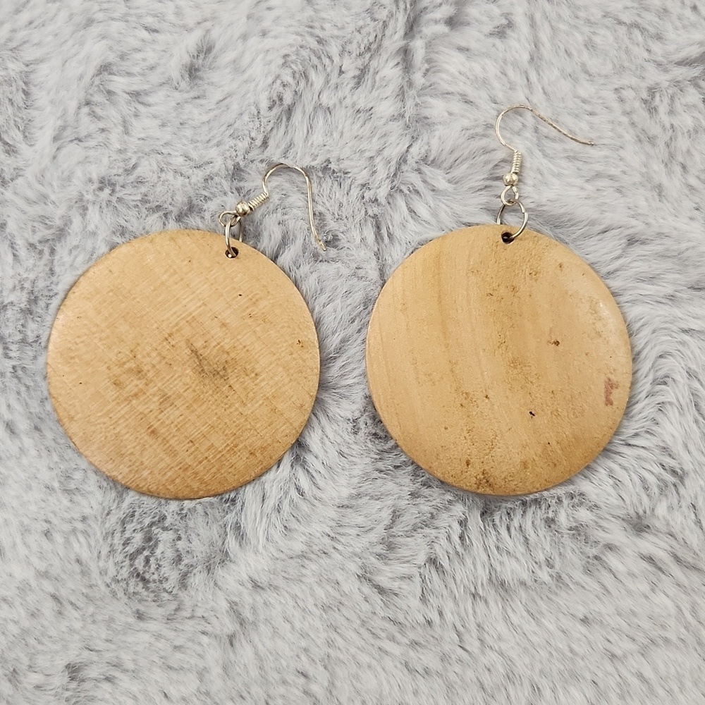 Hand Painted Wooden Floral Dangle Earrings Boho Cottagecore Lightweight - Picture 4 of 4